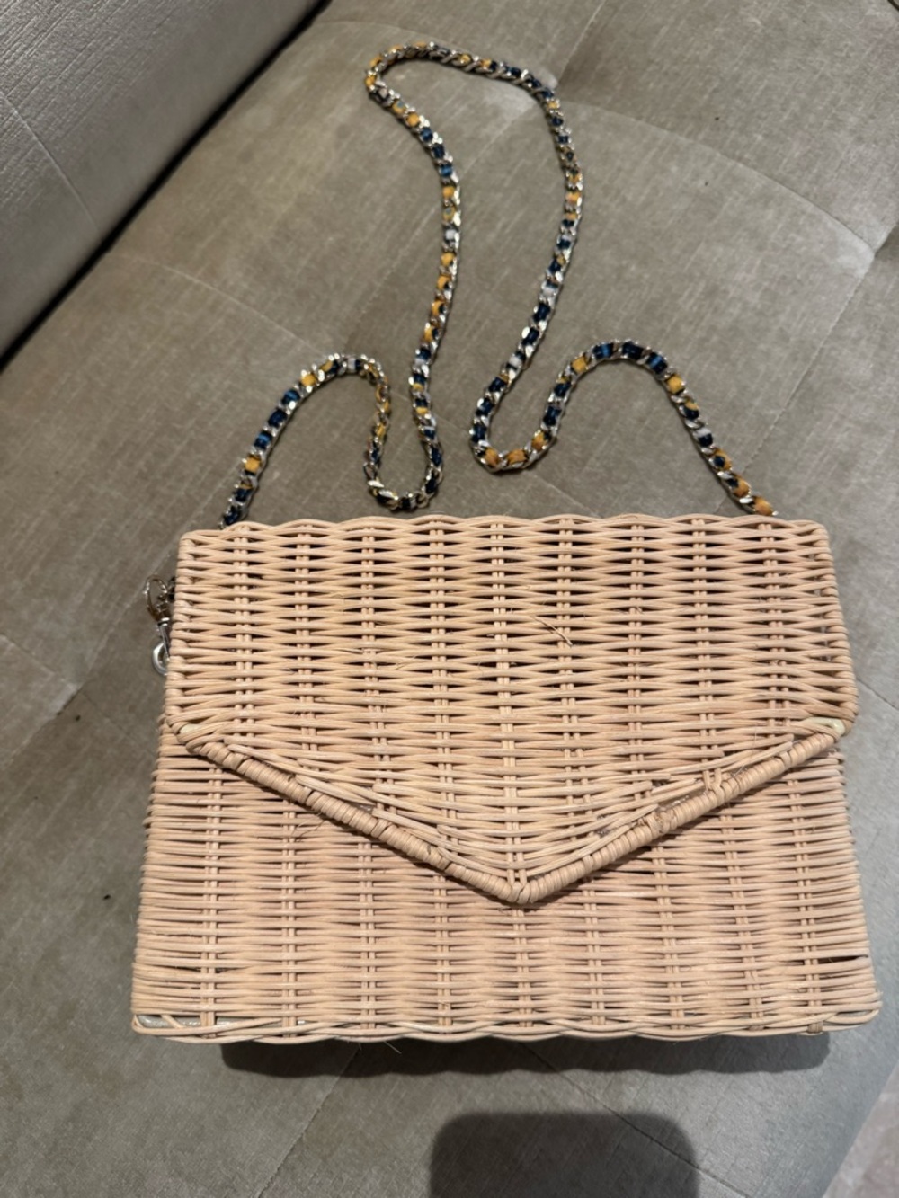 Woven Rattan Crossbody Bag in Natural Beige